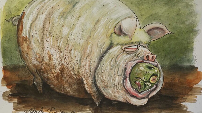 A cartoon of Boris Johnson depicted as a pig