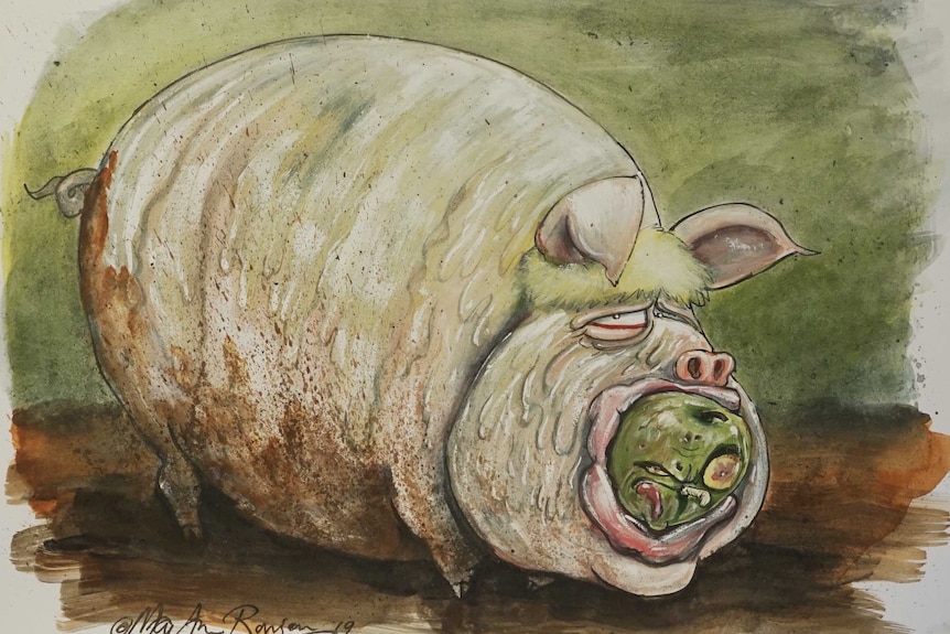 A cartoon of Boris Johnson depicted as a pig