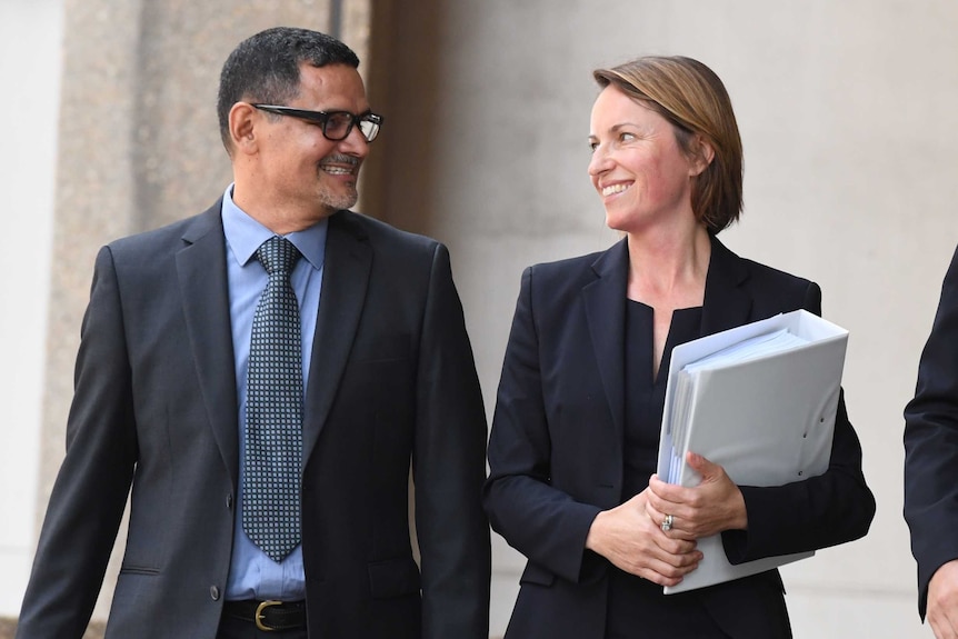 Lead claimant Vince Rodriguez leaves the Supreme Court with Principal Lawyer Rebecca Gilsenan.