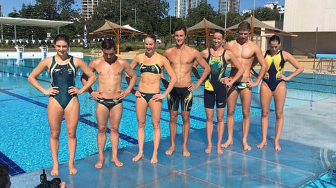 The Australian swimming team launches its swimwear for the Rio Olympics at Southport on the Gold Coast on Friday May 13, 2016.