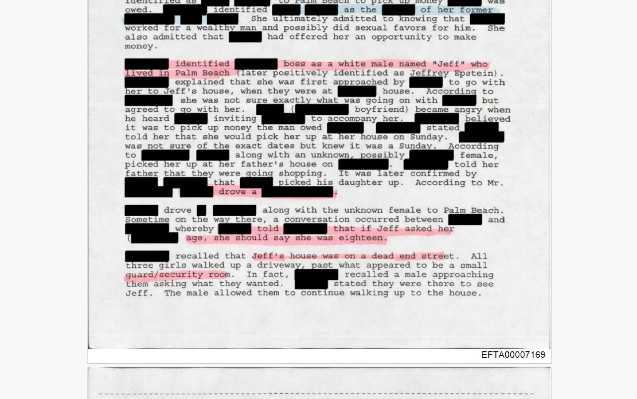 Una descripción de lo que dijo una víctima de Epstein durante una investigación policial.