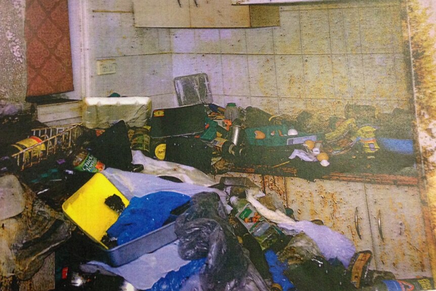 Police evidence photo of the house that the prosecution described as "covered in squalor".