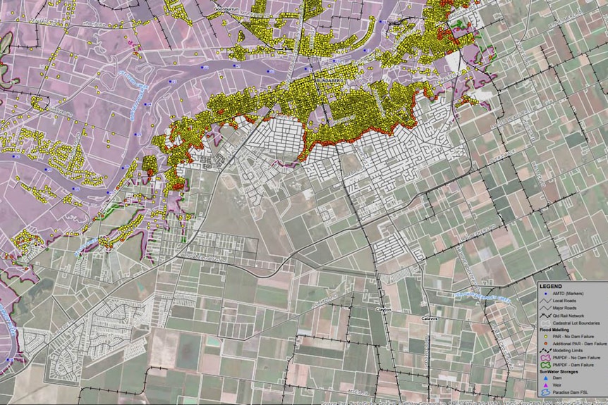 A flood inundation map of Bundaberg for a possible dam failure after heavy rain