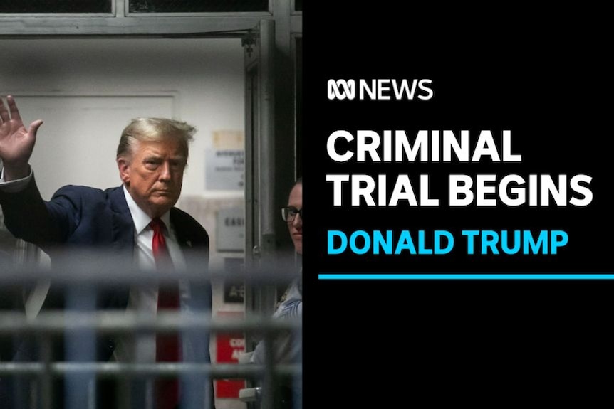 Criminal Trial Begins, Donald Trump: Donald Trump waves outside court.
