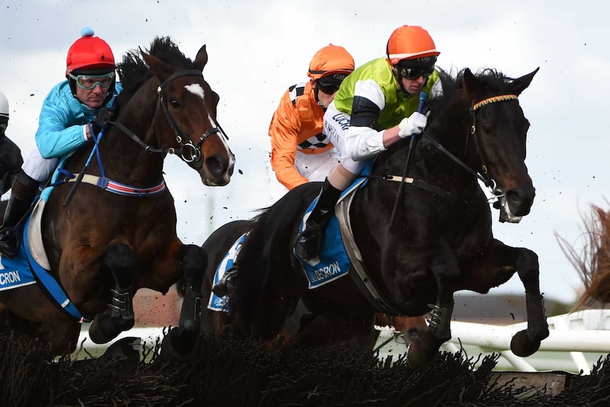 Jockey Brad McLean riding Tuscan Fire (ctr)