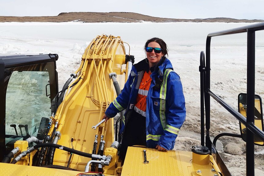 Amy Chetcuti, expedition mechanic, at Mawson research station, Antarctic.