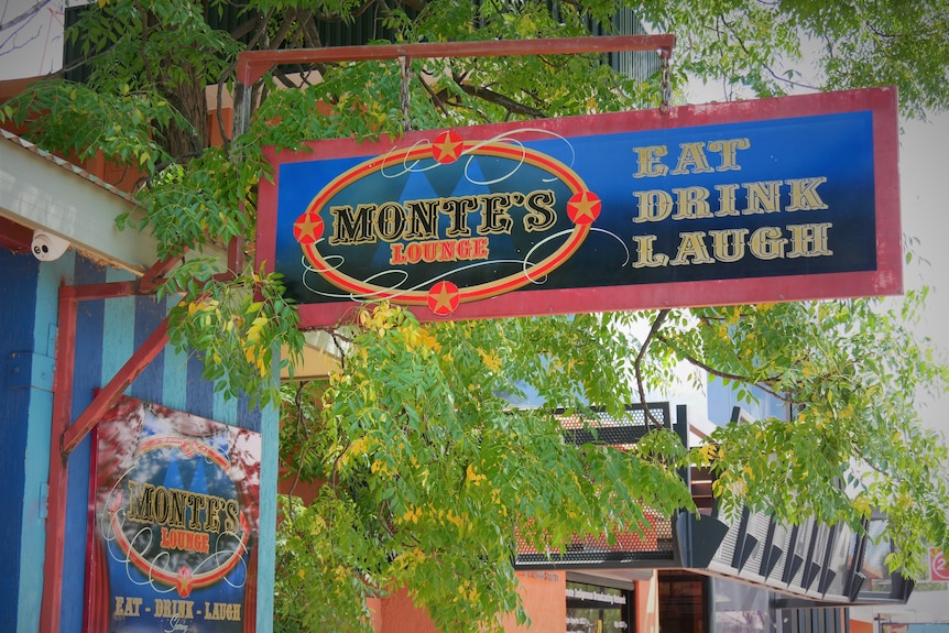A sign for Monte's Lounge in Alice Springs