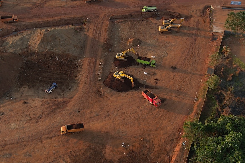 An aerial photo of nickel mines in Sulawesi.