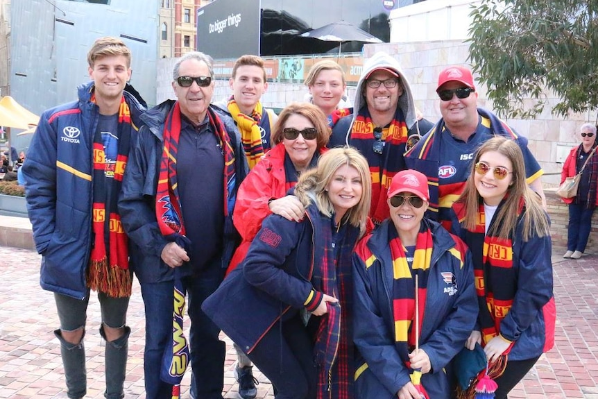 Crows fans in their team colours in Federation Square.