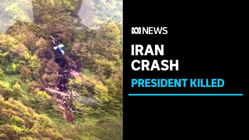 Iran Crash, President Killed: Aerial vision of the site of a helicopter wreckage in a heavily forested area.