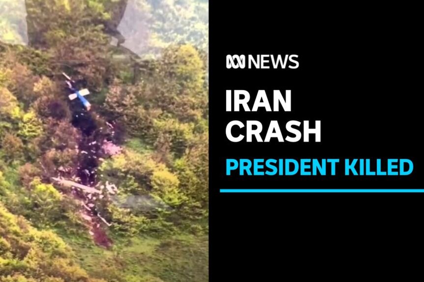 Iran Crash, President Killed: Aerial vision of the site of a helicopter wreckage in a heavily forested area.