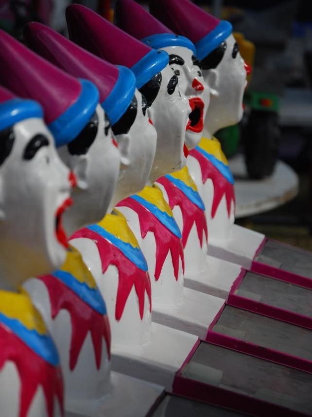 Laughing clowns are a key feature of any sideshow alley at a country show.