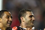 Marshall and Farah celebrate a try