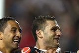 Marshall and Farah celebrate a try