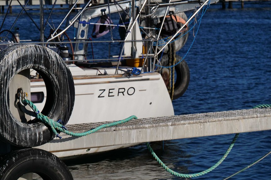 picture of rear of yacht with label Zero.