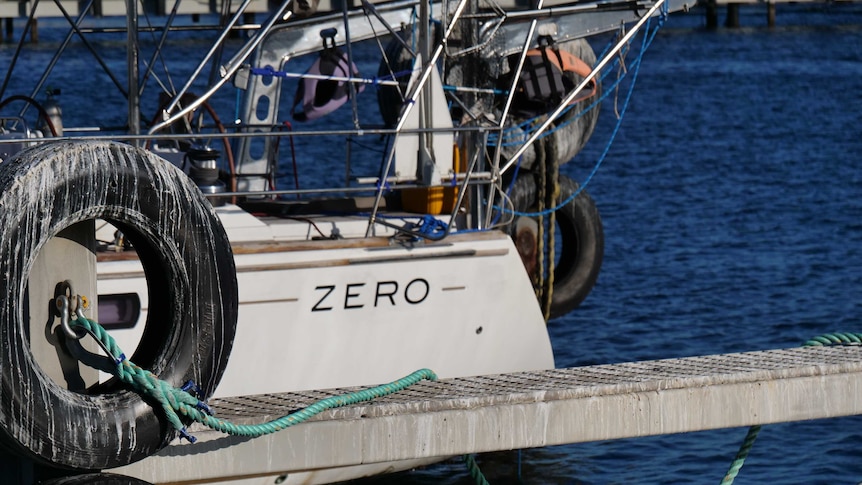 picture of rear of yacht with label Zero.