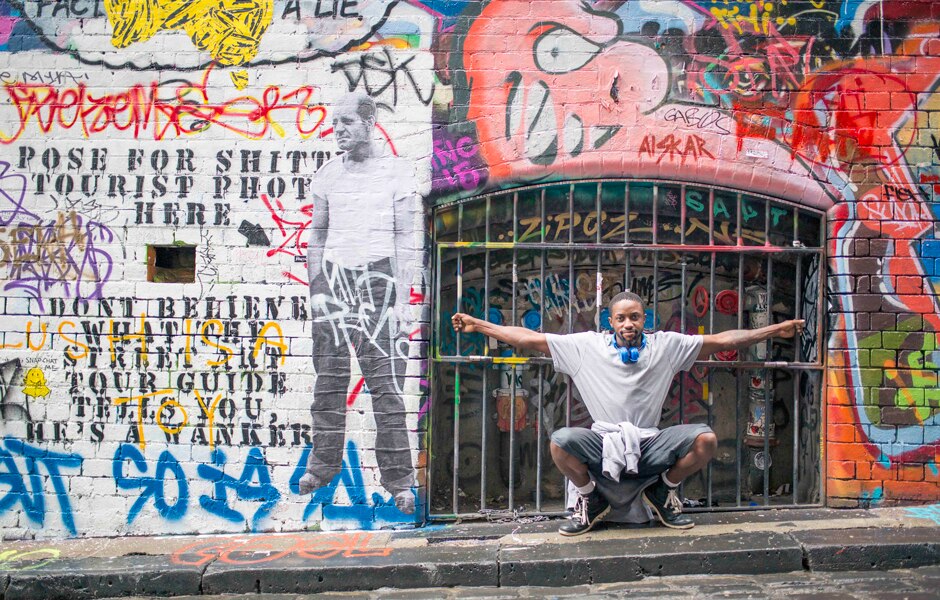 Homeless man Matt in Melbourne's famous Hosier Lane