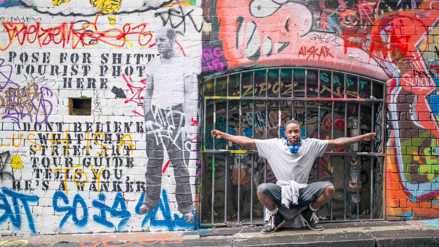 Homeless man Matt in Melbourne's famous Hosier Lane