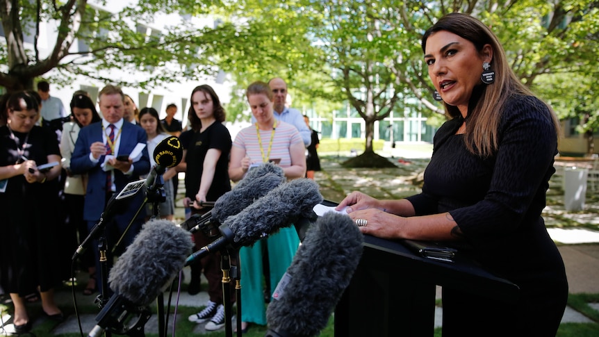 Lidia Thorpe at a press conference. 