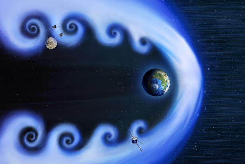 Artist's illustration of Kelvin-Helmholtz waves in the magnetosphere