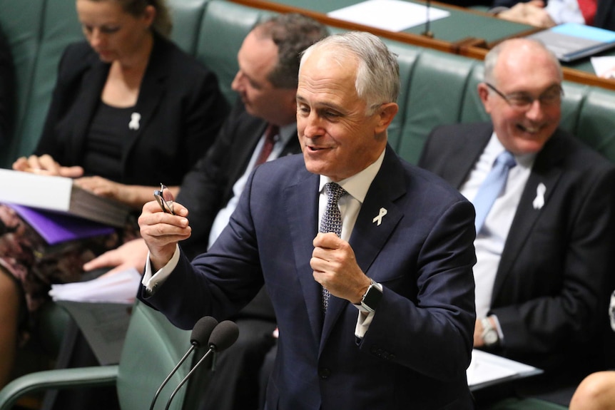 Malcolm Turnbull gestures while addressing Parliament.