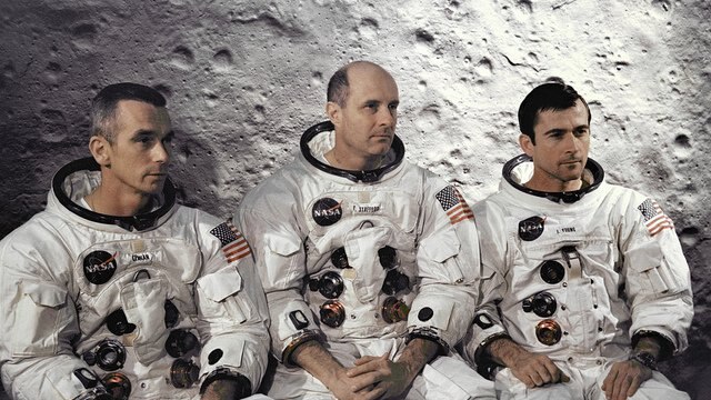 Three astronauts on board the Apollo 10