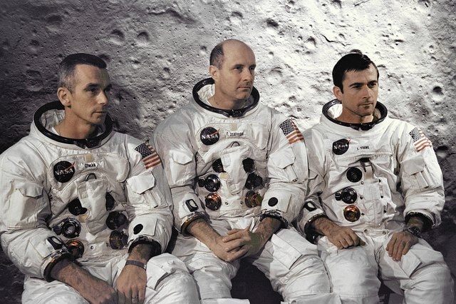 Three astronauts on board the Apollo 10