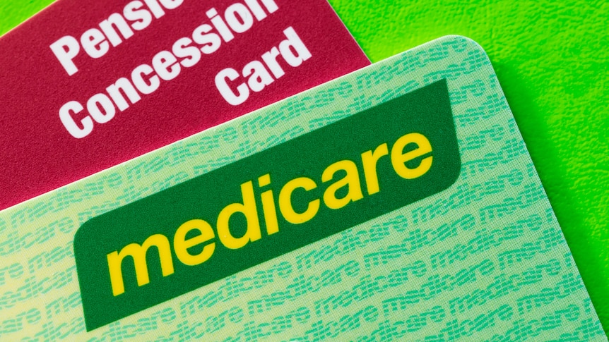 Australian Medicare and Pensioner Concession Cards on a green background