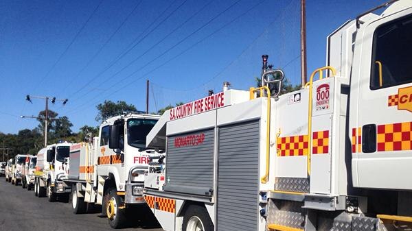 Fire trucks lined up in Gumeracha