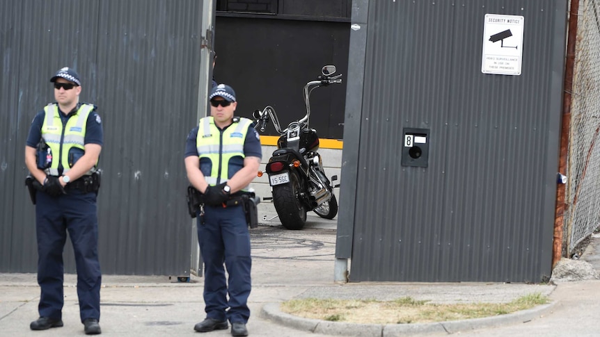 Police outside the Finks motorcycle club in Ringwood