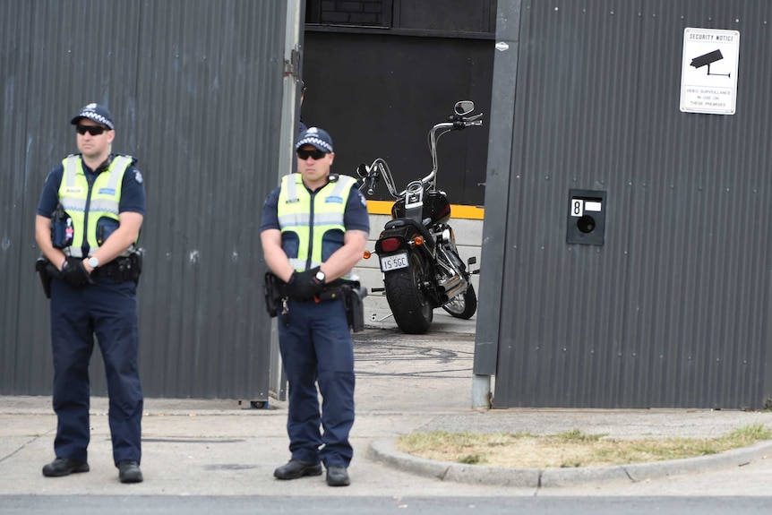 Police outside the Finks motorcycle club in Ringwood