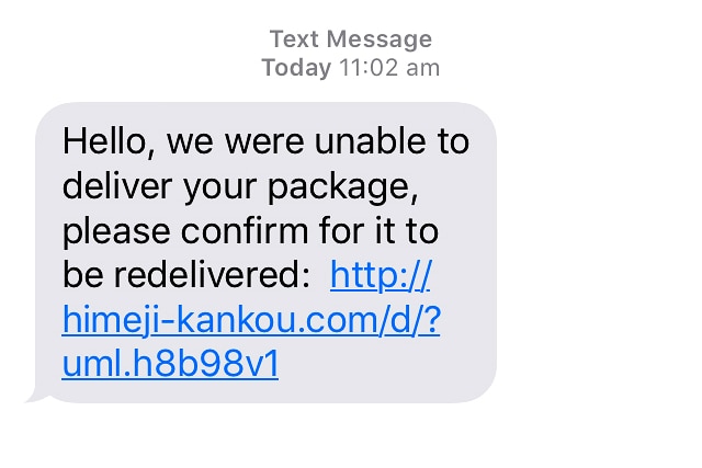 A text message claiming to be holding a package for delivery.