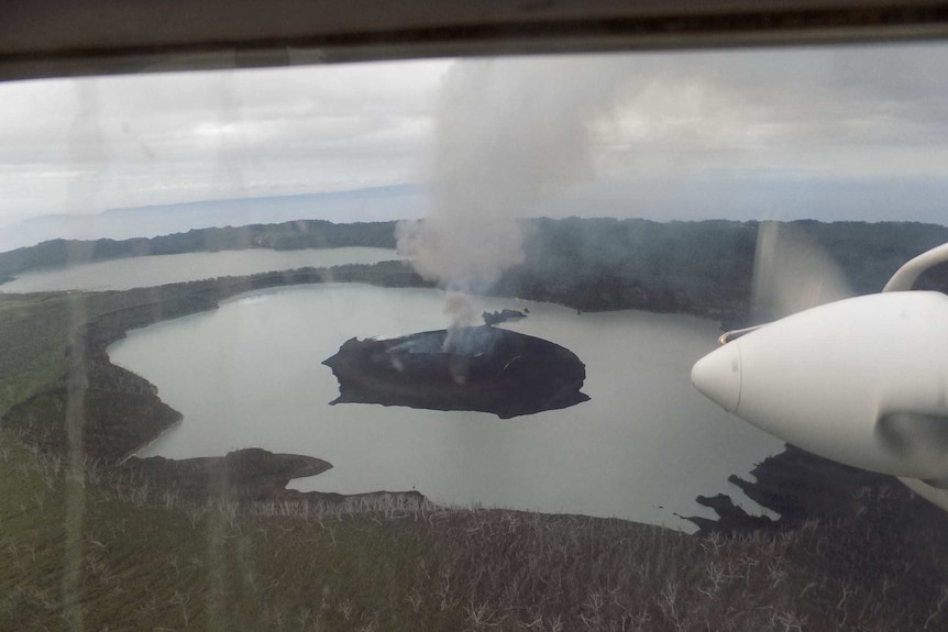 An aerial shot showing the activity of Manaro volcano on Ambae island in Vanuatu.