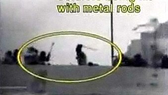 Video footage released by the Israeli Navy shows Israeli soldiers being hit with what looks to be metal bars during a raid on...