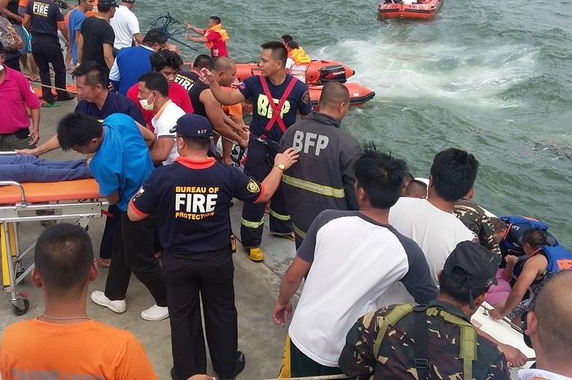 Emergency workers at scene of Philippines ferry crash