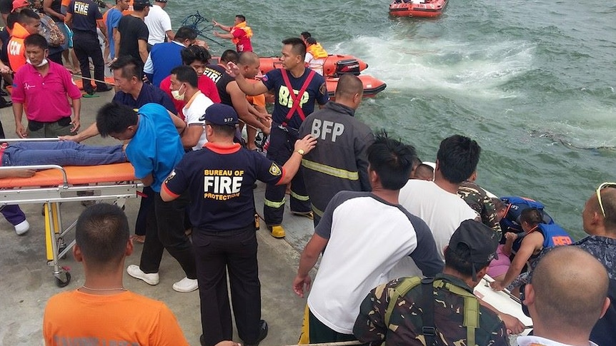 Emergency workers at scene of Philippines ferry crash