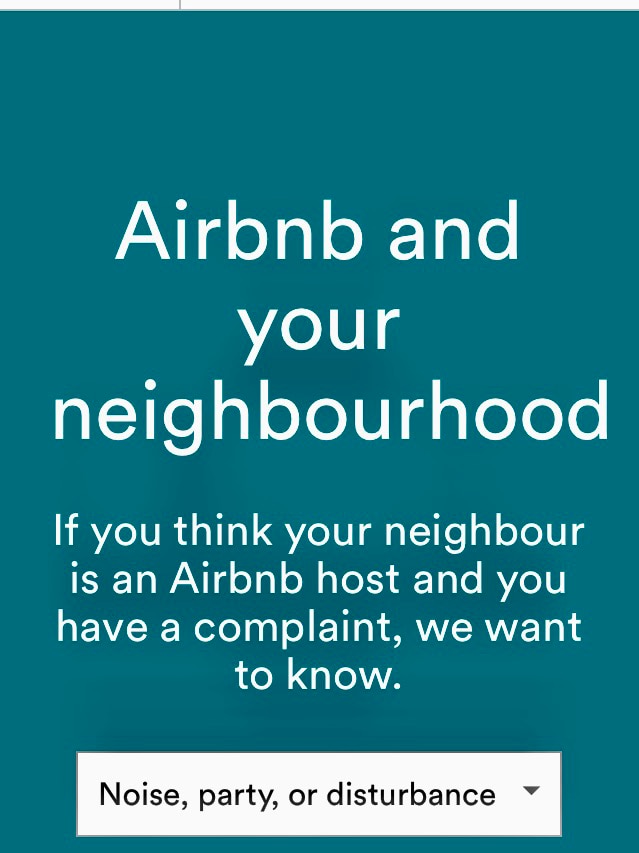 Website for Airbnb which provides a platform for neighbourhood complaints