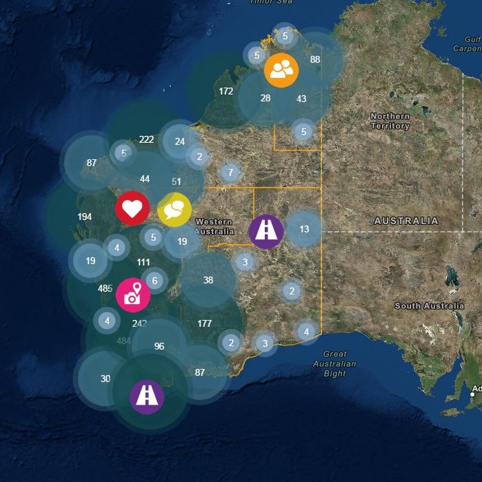 Screenshot of an interactive map of Royalty for Regions funded projects in Western Australia