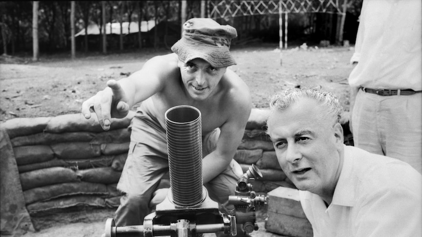 Gough Whitlam with mortar in Vietnam