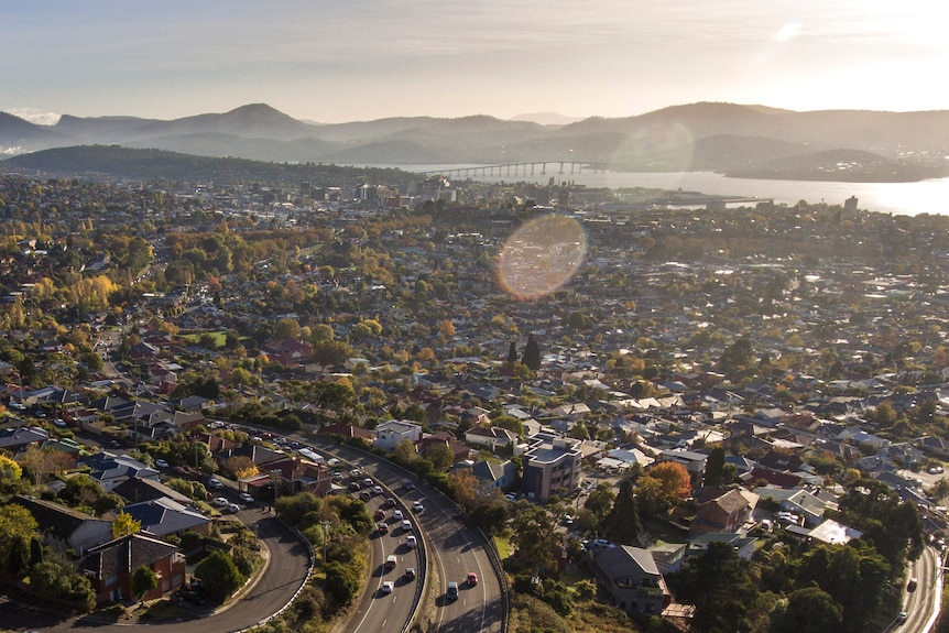 An aerial view of Hobart.