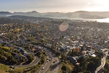 An aerial view of Hobart.