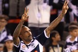 Archie Thompson celebrates after scoring for Melbourne Victory against Adelaide United