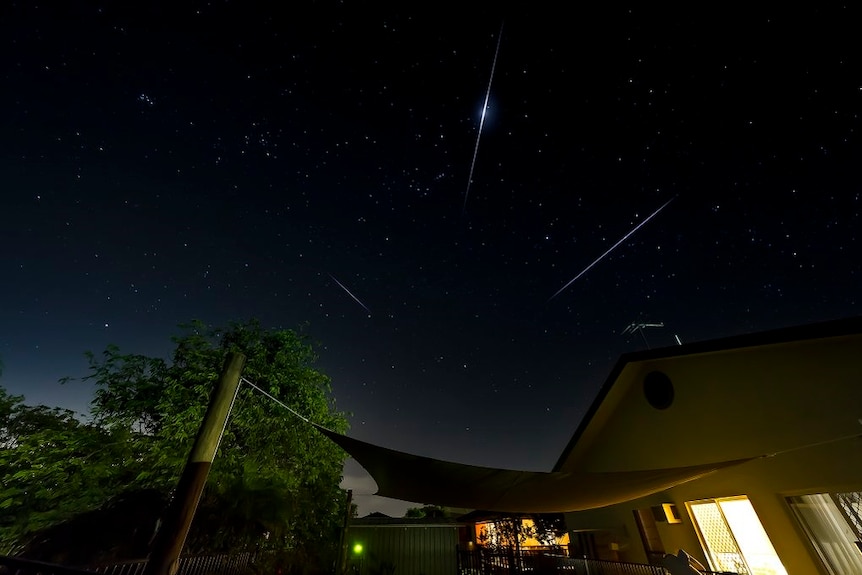 A meteor shower lights up the night sky in Cairns.