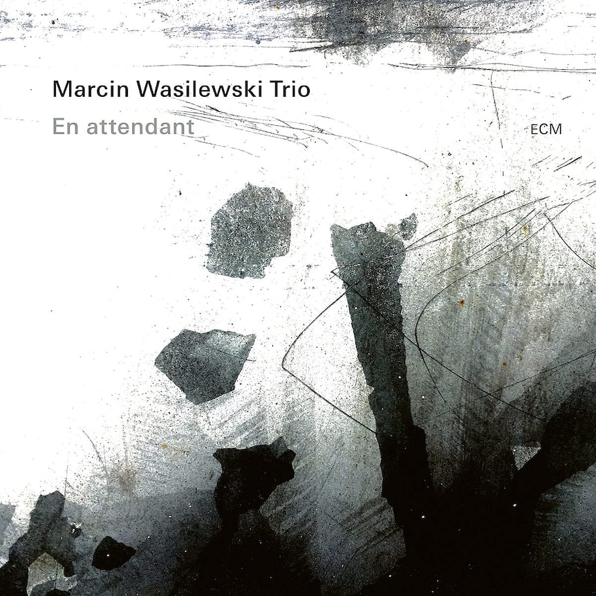 An abstract album cover in the ECM style, rendered in black-and-white with the name of the band