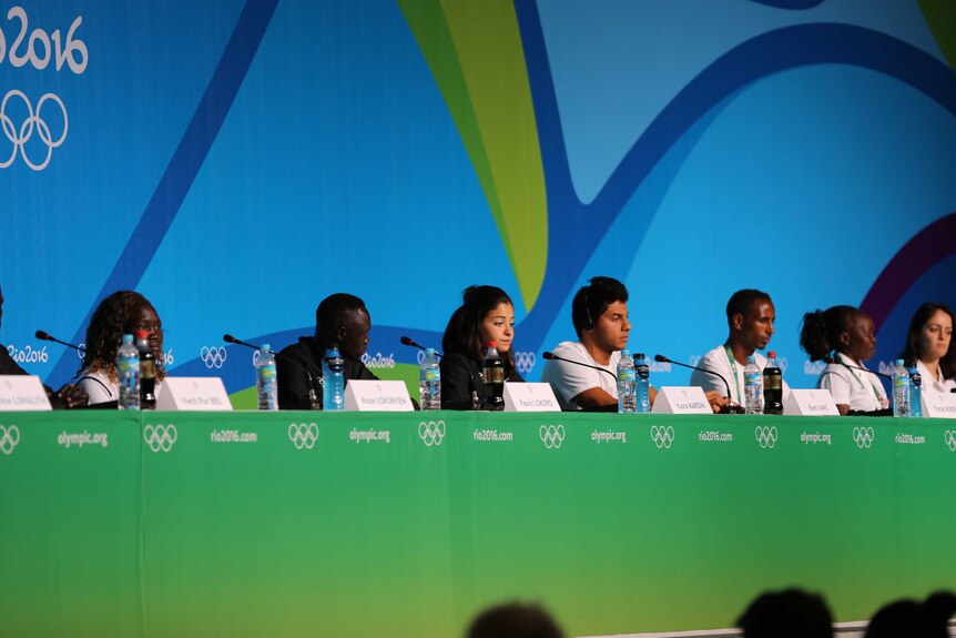 The Olympic Refugee Team at a press conference