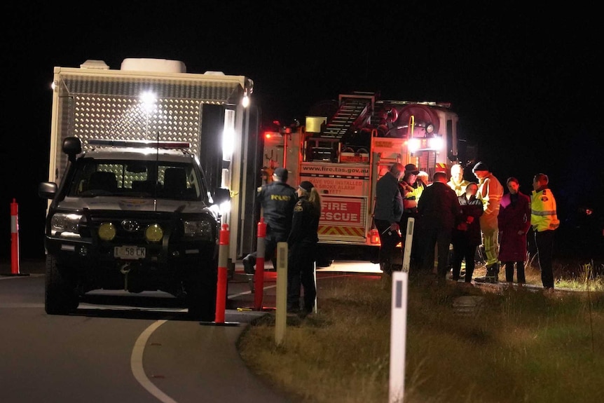 Police at the scene of a shotting in Brighton, Tasmania, February 2020.