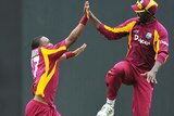 Party time ... the Windies cruised to a five-wicket win over Australia