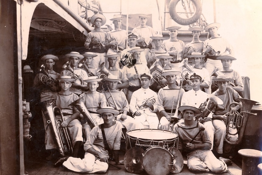 Group photo of a ship's band
