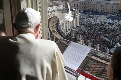Pope Benedict releases a dove of peace from his office window on January 25, a few days after Bishop Williamson's comments we...