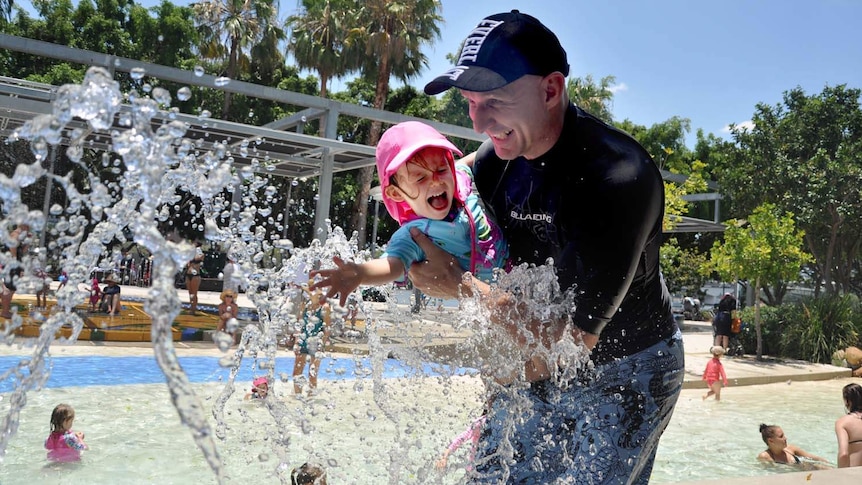 Brent and his daughter Tia cool off